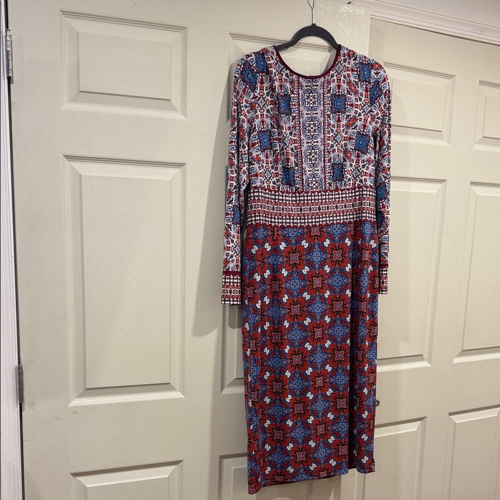 Maggy London Multicolor Geometric Long Sleeve Dress